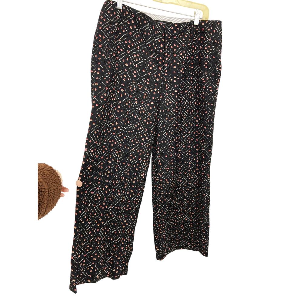 Peruvian Connection Wide Legged Black Floral Print Pants Size 12 100% Viscose